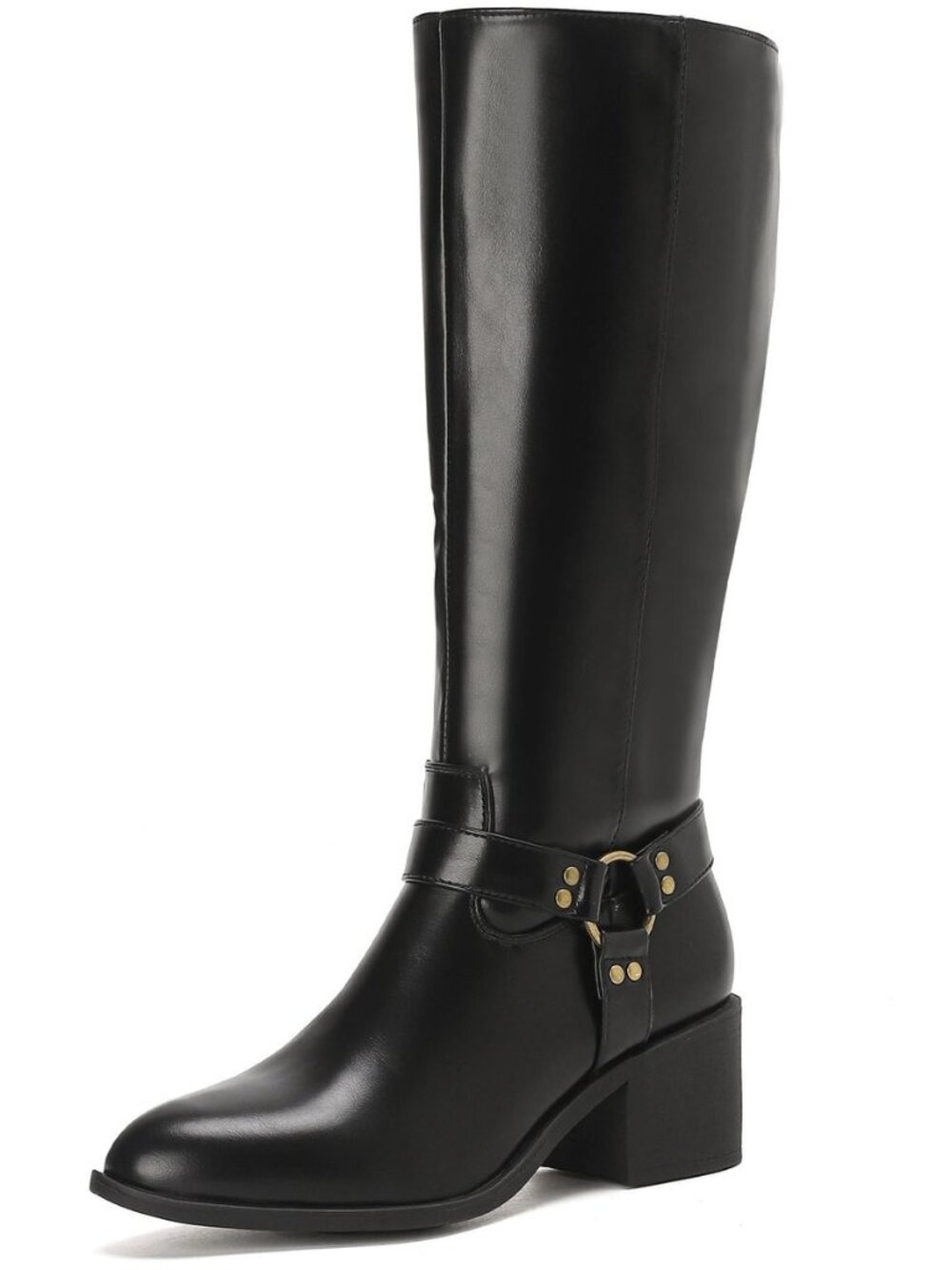 Women's Riding Boots with Block Heel Knee High Boots with Buckle